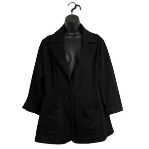 NWT DG2 by Diane Gilman Black Single Button Super Stretch Denim Blazer Sz L